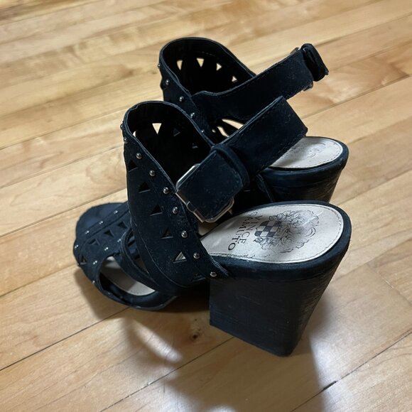 Vince Camuto Reston Sandals Black Leather Block Heel (Size 6.5) - Picture 4 of 6